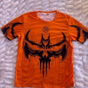 Orange Graphic Skull Tee – Size M